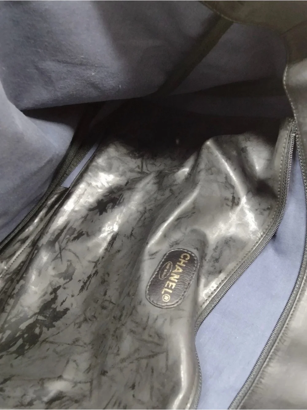 CHANEL Black Leather Tote with Gold Chain-Detail Straps